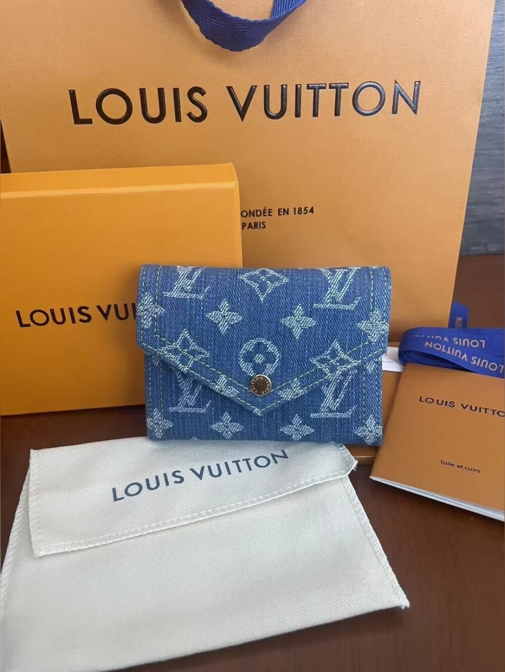 Louis Vuitton Denim Monogram Trifold Wallet - Blue